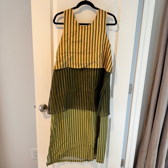 NWT Christian Wijnants Danai Peach Khaki Green Stripes Midi Dress | XL - Picture 8 of 10